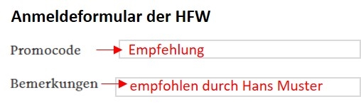 Grafik Anmeldeformular Promocode HFW